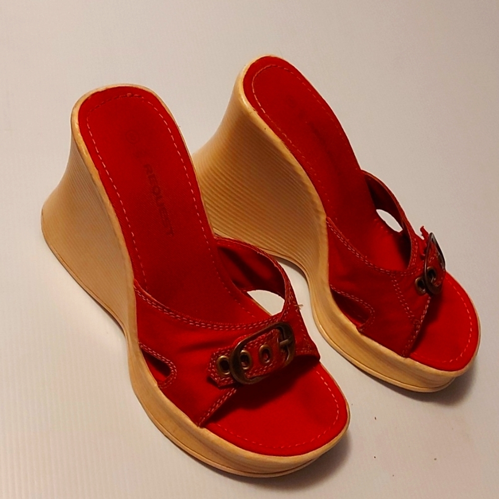 Red Jean wedge platform